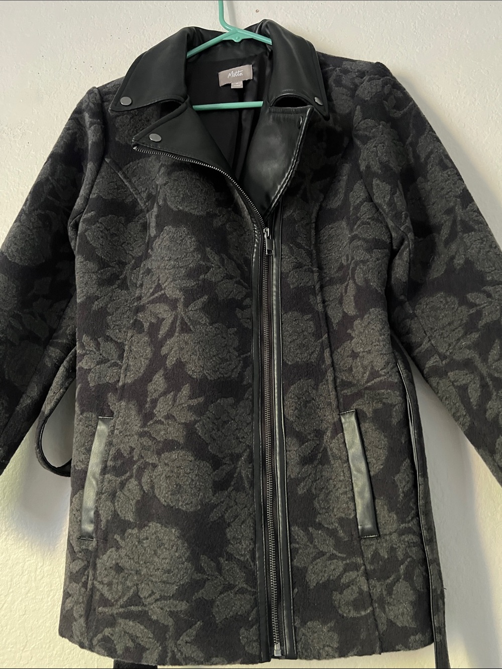Like New! MOTTO Floral Velvet Wool Blend Faux Leather Jacket Rose Print M - Picture 3 of 14